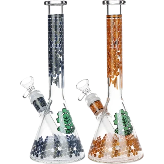 SeshGear Honeycomb Beaker Glass Water Pipe - 9.75" / 14mm F / Colors Vary