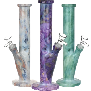 Marbled Straight Tube Glass Water Pipe - 10.75" / 14mm F / Colors Vary
