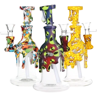 Masked Silicone & Glass Water Pipe - 7.5" / 14mm F / Designs Vary