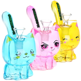 SeshGear Kitty Cat Glass Water Pipe - 5.5" / 14mm F / Colors Vary