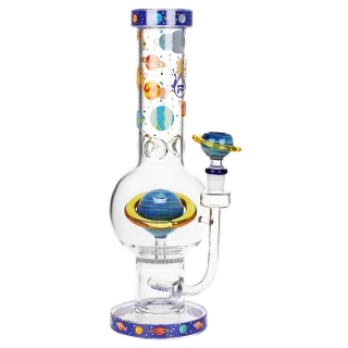 Pulsar Rings of Saturn Bubbler Base Glass Water Pipe - 12.6" / 14mm F