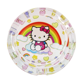 Rainbow Kitty Round Glass Ashtray - 3.3"