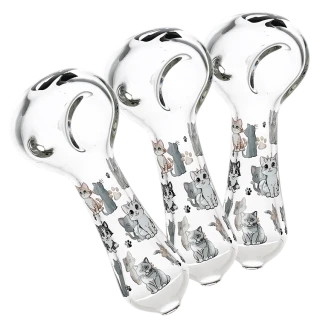 3ct Pulsar Cute Kitties Glass Spoon Pipe Bundle - 4.5"