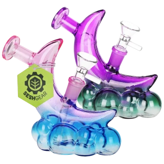 2ct SeshGear Over the Moon Glass Water Pipe Bundle - 5" / 14mm F / Assorted Colors