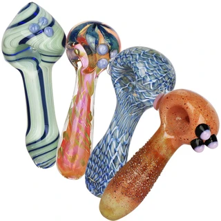 4ct Mixed Up Madness Glass Spoon Pipes Bundle - 3.5" - 4" / Assorted Colors and Styles