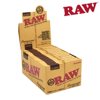 24ct Raw Connoisseur Rolling Papers w/ Tips Display - 32pc / 1 1/4"