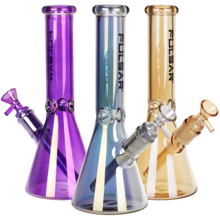 3ct Pulsar Electro Colored Beaker Glass Water Pipe Bundle - 10" / 14mm F / Assorted Colors