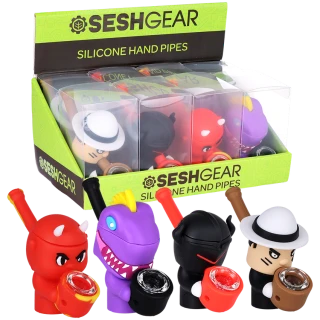 8ct SeshGear Silicone Squad Secret Stash Hand Pipes Display - 4" / Assorted Designs