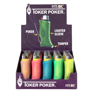 25CT Toker Poker Lighter Sleeve Display - Glow In The Dark / Assorted Colors