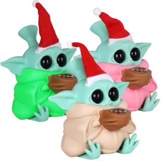 3ct Cute Little Christmas Alien Silicone Water Pipe w Glass Bowl Bundle - 4.75"