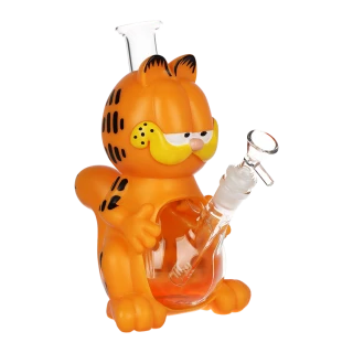 Stoned Orange Cat Glass & Vinyl Water Pipe - 8.75" / 14mm F