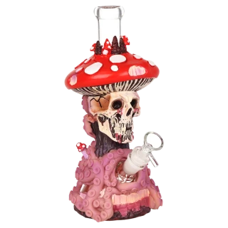 Mushroom Skull Tentacle Glass & Vinyl Water Pipe - 10.5" / 14mm F