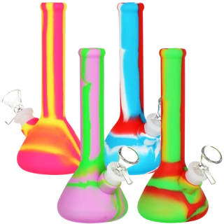 4ct  Silicone Beaker Water Pipe Bundle - 7.5" / 14mm F / Assorted Colors