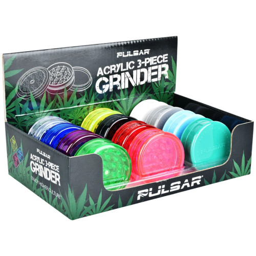 12ct Pulsar Acrylic Grinder Display - 3pc - 2.25" - Assorted Colors