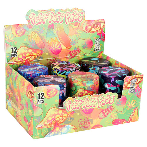 12ct Psychedelic Mushroom Grinder Display - 4pc - 2" - Assorted Designs