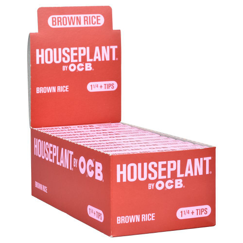 24ct Houseplant by OCB Brown Rice Rolling Papers & Tips Display | 1 1/4 | 50pc