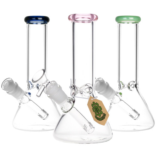 Classic Glass Beaker Water Pipe - 8" / 14mm F / Colors Vary
