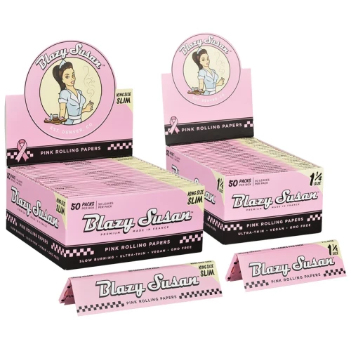 50ct Blazy Susan Pink Rolling Papers Display - 50pk