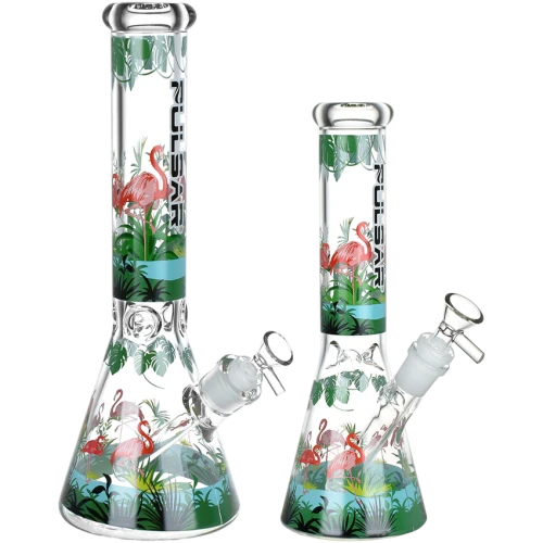 Pulsar Chillin' Flamingos Beaker Glass Water Pipe 14mm F
