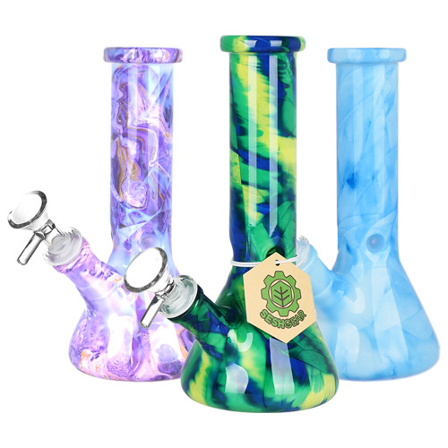 Marbled Beaker Glass Water Pipe - 7.75" / 14mm F / Colors Vary