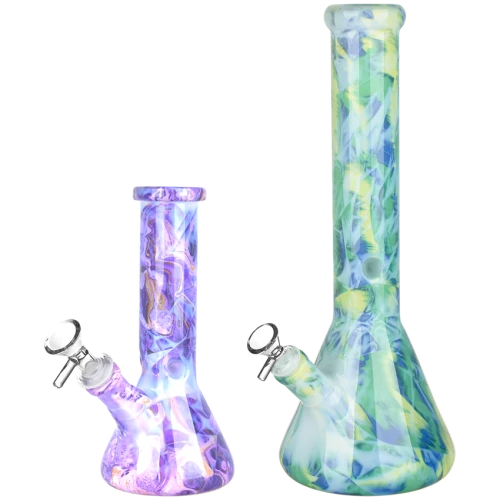 Marbled Beaker Glass Water Pipe - 14mm F / Colors Vary