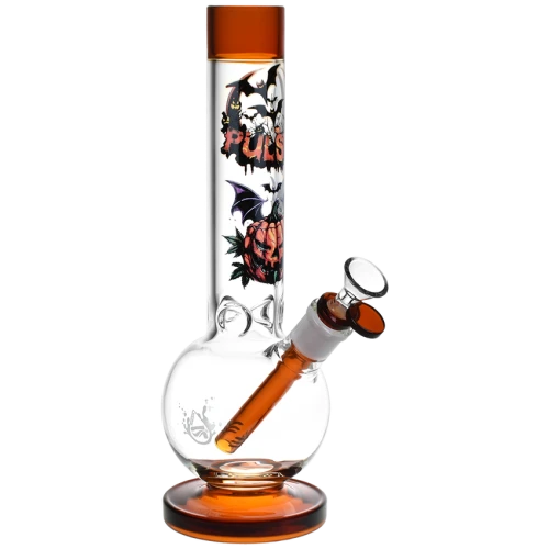 12" Pulsar Jack-O-Lantern Round Ball Glass Water Pip/ 14mm F