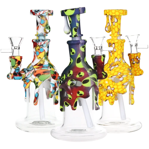 Masked Silicone & Glass Water Pipe - 7.5" / 14mm F / Designs Vary