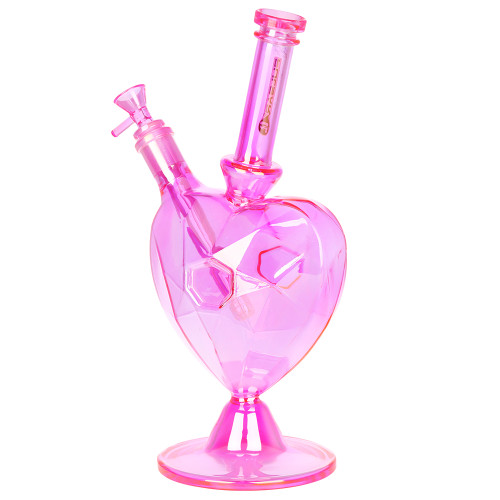Pulsar Diamond Faceted Heart Glass Water Pipe - 12.5" / 14mm F / Pink