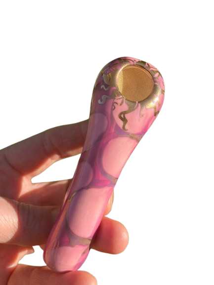 Porcelain Gold Spoon - Pink