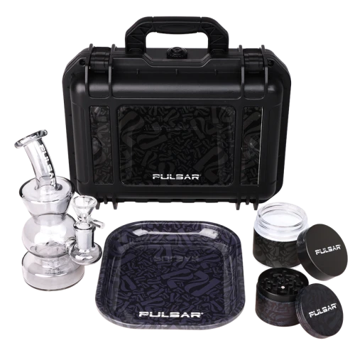 Pulsar Bent Neck Water Pipe Smokers' Hard Case Travel Set - Basic Black / 5.75" / 14mm F