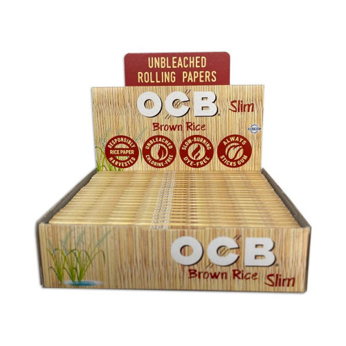 32ct OCB Slim Brown Rice Unbleached Rolling Papers Display