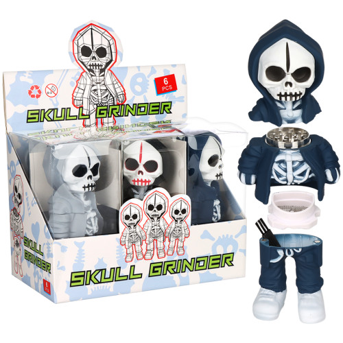 6ct Scary Skully Boyz Aluminum Grinder Display- 4pc / 1.5" / Assorted Colors