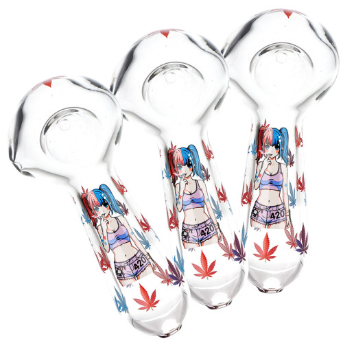 3ct 420 Anime Girl Glass Spoon Pipe Bundle - 4.5"