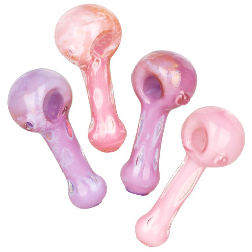 4ct Milky Spotted Glass Spoon Pipes Bundle - 3.75"-4" / Assorted Colors and Styles
