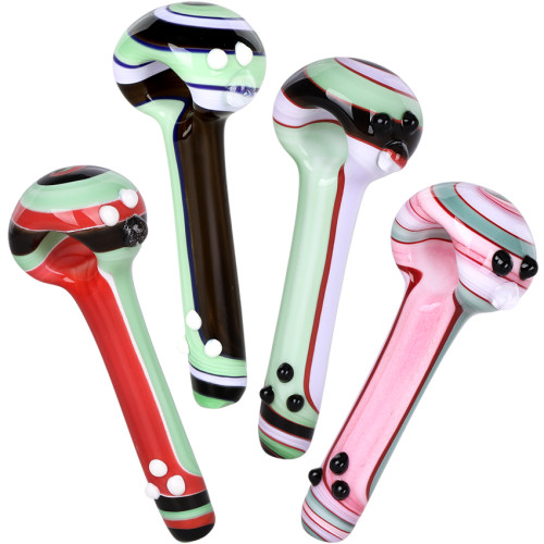 4ct Cream Stripes w Marbles Glass Spoon Pipe Bundle - 4.75" / Assorted Colors