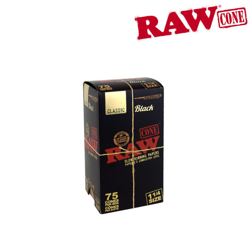 RAW Black Pre-Rolled Cones - 1 1/4"/75ct Box