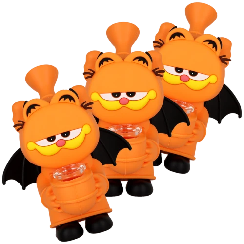 3ct Stoned Orange Bat Cat Silicone Bubbler Bundle - 5.25"