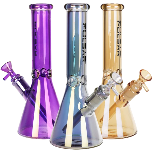 3ct Pulsar Electro Colored Beaker Glass Water Pipe Bundle - 10" / 14mm F / Assorted Colors