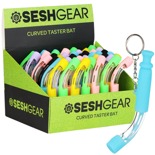 42ct SeshGear Curved Glass Taster w/ Silicone Sleeve Display - 4.75" / Assorted Colors