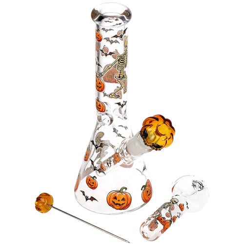 Pulsar Halloween Ball Herb Pipe Glow Duo - 10" / 14mm F