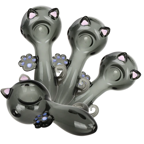 4ct Pretty Cat Glass Spoon Pipe Bundle - 4"