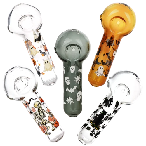 5ct Pulsar Halloween Glass Spoon Pipe Bundle - 4.5" / Assorted Colors & Designs