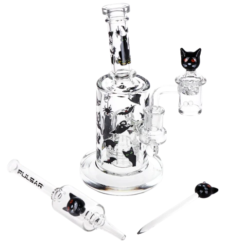 Pulsar Superstitious Kitty Glass Dab Rig Set - 8" / 14mm F