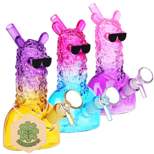 3ct SeshGear Laid Back Llama Water Pipe Bundle - 6" / 14mm F / Assorted Colors