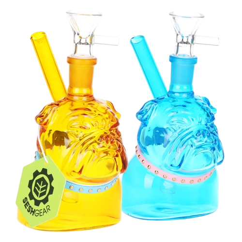 2ct SeshGear English Bulldog Glass Water Pipe Bundle - 5" / 14mm F / Blue, Amber