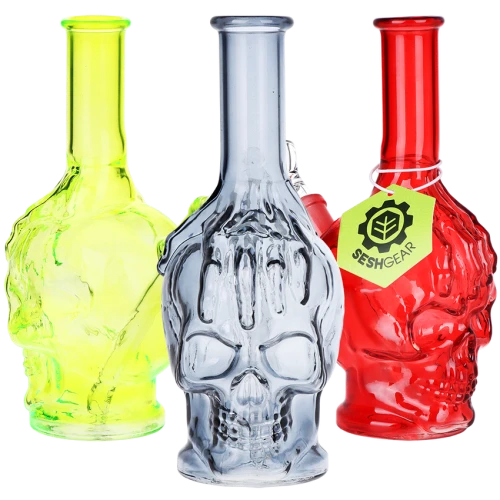 3ct SeshGear Drippy Skullz Glass Water Pipe Bundle - 7" / 14mm F / Assorted Colors