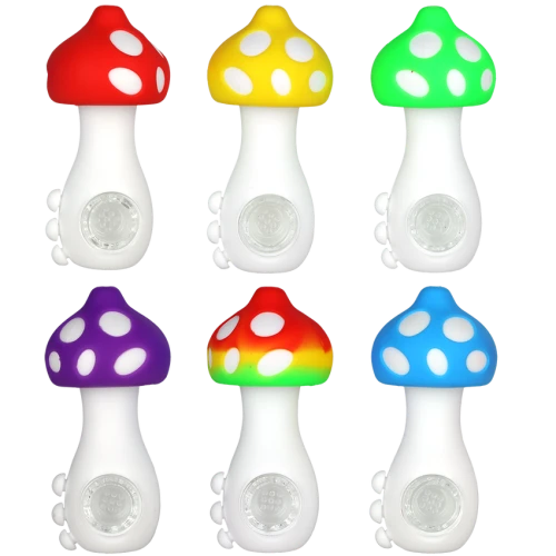 6ct Silicone Mushroom Hand Pipe Bundle- 4.25" / Assorted Colors