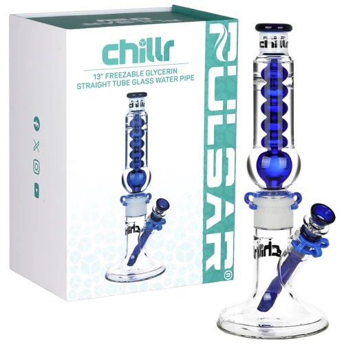 Pulsar Chillr Glycerin Straight Tube Glass Water Pipe - 13" / 14mm F / Blue