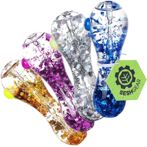 4ct SeshGear Glycerin Sparkle Spoon Pipe Bundle - 5" / Blue, Clear, Orange, Purple