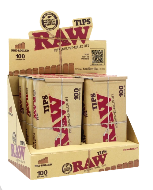 6ct Raw Pre-Rolled Tips Display - 100pc Tin